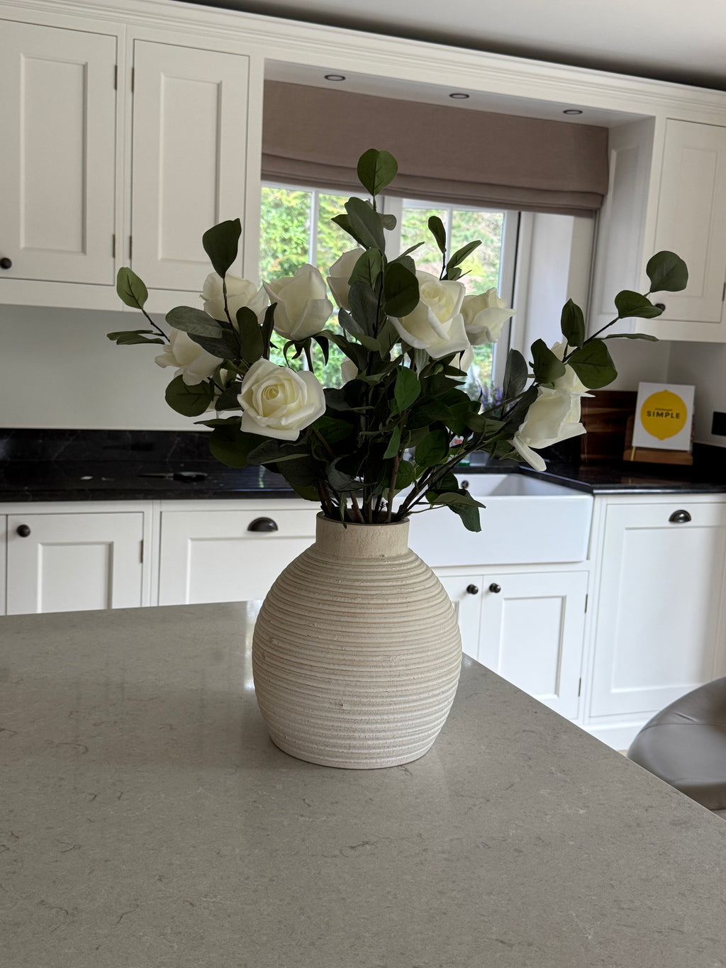 A Dozen Cream Roses with Eucalyptus