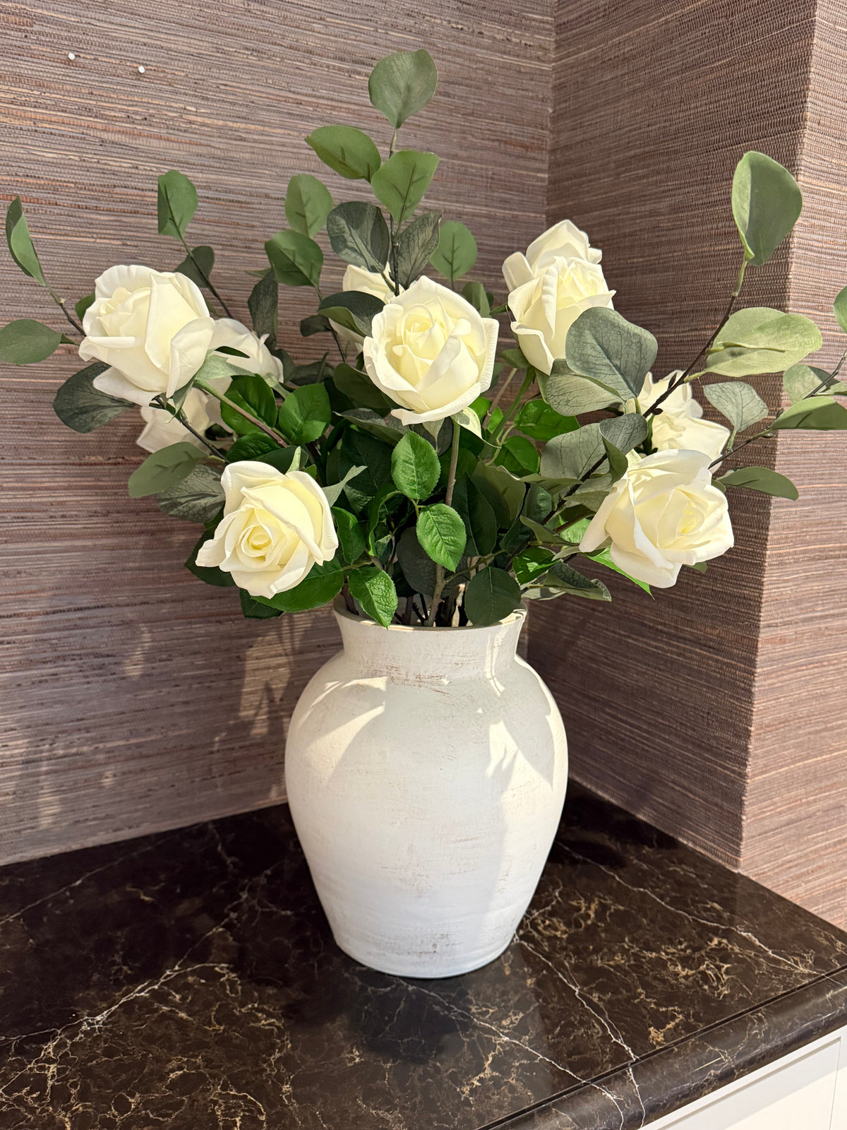 A Dozen Cream Roses with Eucalyptus