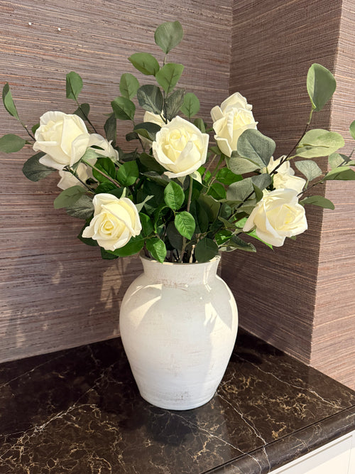 A Dozen Cream Roses with Eucalyptus